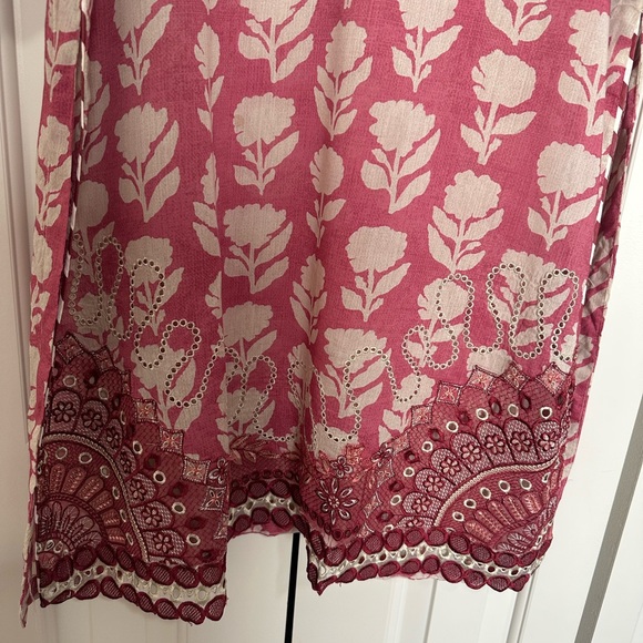 Elegant Pink and Cream Floral Dress 2Pc - Picture 3 of 5